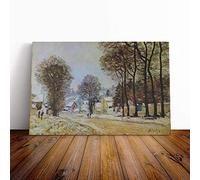 Big Box Art Canvas Print Wall Art Alfred Sisley Snow at Louvecienne | Mounted & Stretched Box Frame Picture | Home Decor for Kitchen, Living Room, Bedroom, Hallway, Multi-Colour, 20x14 Inch