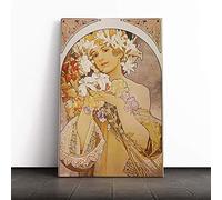 Big Box Art Canvas Print Wall Art Alphonse Mucha Flower Girl | Mounted and Stretched Box Frame Picture | Home Decor for Kitchen, Living, Dining Room, Bedroom, Hallway, Multi-Colour, 24x16 Inch