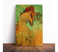 Big Box Art Canvas Print Wall Art Alphonse Mucha Lady with Red Flowers in her Hair | Mounted & Stretched Box Frame Picture | Home Decor for Kitchen, Living Room, Bedroom, Multi-Colour, 30x20 Inch