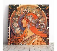 Big Box Art Canvas Print Wall Art Alphonse Mucha Zodiac | Mounted and Stretched Box Frame Picture | Home Decor for Kitchen, Living, Dining Room, Bedroom, Hallway, Multi-Colour, 14x14 Inch
