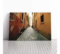 Big Box Art Canvas Print Wall Art Architecture Alley Through The Houses | Mounted & Stretched Box Frame Picture | Home Decor for Kitchen, Living Room, Bedroom, Hallway, Multi-Colour, 20x14 Inch
