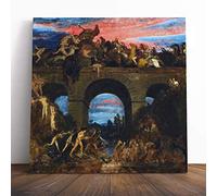 Big Box Art Canvas Print Wall Art Arnold Bocklin Battle at The Brdige | Mounted & Stretched Box Frame Picture | Home Decor for Kitchen, Living Room, Bedroom, Hallway, Multi-Colour, 14x14 Inch