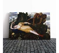 Big Box Art Canvas Print Wall Art Arnold Bocklin Sleeping Diana Watched by Two Fauns | Mounted & Stretched Box Frame Picture | Home Decor for Kitchen, Living Room, Bedroom, Multi-Colour, 24x16 Inch