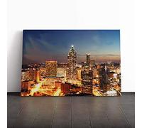Big Box Art Canvas Print Wall Art Atlanta Georgia USA Skyline | Mounted and Stretched Box Frame Picture | Home Decor for Kitchen, Living, Dining Room, Bedroom, Hallway, Multi-Colour, 20x14 Inch