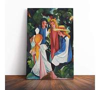Big Box Art Canvas Print Wall Art August Macke Four Girls | Mounted and Stretched Box Frame Picture | Home Decor for Kitchen, Living, Dining Room, Bedroom, Hallway, Multi-Colour, 30x20 Inch