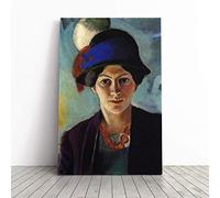Big Box Art Canvas Print Wall Art August Macke Portrait of a Woman | Mounted and Stretched Box Frame Picture | Home Decor for Kitchen, Living Room, Bedroom, Hallway, Multi-Colour, 20x14 Inch