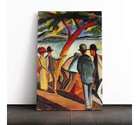 Big Box Art Canvas Print Wall Art August Macke Promenade by The Lake | Mounted & Stretched Box Frame Picture | Home Decor for Kitchen, Living Room, Bedroom, Hallway, Multi-Colour, 20x14 Inch