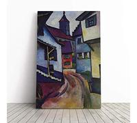 Big Box Art Canvas Print Wall Art August Macke Street with Church | Mounted and Stretched Box Frame Picture | Home Decor for Kitchen, Living Room, Bedroom, Hallway, Multi-Colour, 30x20 Inch