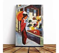 Big Box Art Canvas Print Wall Art August Macke Woman Looking at Hat Shop | Mounted & Stretched Box Frame Picture | Home Decor for Kitchen, Living Room, Bedroom, Hallway, Multi-Colour, 30x20 Inch