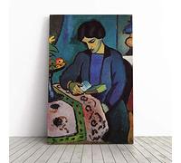 Big Box Art Canvas Print Wall Art August Macke Woman Reading | Mounted and Stretched Box Frame Picture | Home Decor for Kitchen, Living, Dining Room, Bedroom, Hallway, Multi-Colour, 20x14 Inch