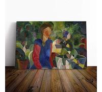 Big Box Art Canvas Print Wall Art August Macke Woman with Plants | Mounted and Stretched Box Frame Picture | Home Decor for Kitchen, Living Room, Bedroom, Hallway, Multi-Colour, 24x16 Inch