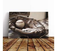 Big Box Art Canvas Print Wall Art Baseball Ball and Glove | Mounted and Stretched Box Frame Picture | Home Decor for Kitchen, Living, Dining Room, Bedroom, Hallway, Multi-Colour, 20x14 Inch