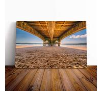 Big Box Art Canvas Print Wall Art Beach Seascape Wooden Pier Jetty | Mounted and Stretched Box Frame Picture | Home Decor for Kitchen, Living Room, Bedroom, Hallway, Multi-Colour, 24x16 Inch