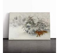 Big Box Art Canvas Print Wall Art Bruno Liljefors Fox in The Snow 3 | Mounted & Stretched Box Frame Picture | Home Decor for Kitchen, Living Room, Bedroom, Hallway, Multi-Colour, 24x16 Inch