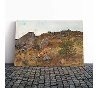 Big Box Art Canvas Print Wall Art Bruno Liljefors The Fox Hunt | Mounted and Stretched Box Frame Picture | Home Decor for Kitchen, Living, Dining Room, Bedroom, Hallway, Multi-Colour, 24x16 Inch