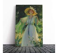 Big Box Art Canvas Print Wall Art Charles C. Curran Lady in a Summer Garden | Mounted & Stretched Box Frame Picture | Home Decor for Kitchen, Living Room, Bedroom, Hallway, Multi-Colour, 24x16 Inch