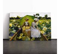Big Box Art Canvas Print Wall Art Charles C. Curran Lotus Lillies | Mounted and Stretched Box Frame Picture | Home Decor for Kitchen, Living Room, Bedroom, Hallway, Multi-Colour, 24x16 Inch