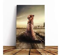 Big Box Art Canvas Print Wall Art Cheetah Landscape | Mounted and Stretched Box Frame Picture | Home Decor for Kitchen, Living, Dining Room, Bedroom, Hallway, Multi-Colour, 30x20 Inch