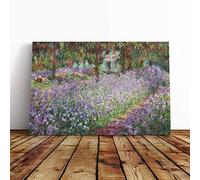 Big Box Art Canvas Print Wall Art Claude Irises in Monets Garden | Mounted & Stretched Box Frame Picture | Home Decor for Kitchen, Living Room, Bedroom, Hallway, Multi-Colour, 20x14 Inch