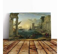 Big Box Art Canvas Print Wall Art Claude Lorrain The Embarkation of The Queen of Sheba | Mounted & Stretched Box Frame Picture | Home Decor for Kitchen, Living Room, Bedroom, Multi-Colour, 24x16 Inch
