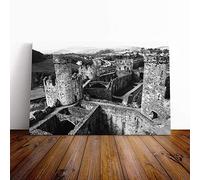 Big Box Art Canvas Print Wall Art Conwy Castle Wales | Mounted and Stretched Box Frame Picture | Home Decor for Kitchen, Living, Dining Room, Bedroom, Hallway, Multi-Colour, 24x16 Inch