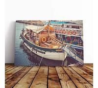 Big Box Art Canvas Print Wall Art Docked Fishing Boat | Mounted and Stretched Box Frame Picture | Home Decor for Kitchen, Living, Dining Room, Bedroom, Hallway, Multi-Colour, 24x16 Inch