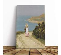 Big Box Art Canvas Print Wall Art Edmund Leighton Coastal Path | Mounted and Stretched Box Frame Picture | Home Decor for Kitchen, Living, Dining Room, Bedroom, Hallway, Multi-Colour, 20x14 Inch