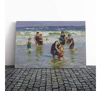 Big Box Art Canvas Print Wall Art Edward Henry Potthast at The Beach | Mounted & Stretched Box Frame Picture | Home Decor for Kitchen, Living Room, Bedroom, Hallway, Multi-Colour, 24x16 Inch