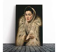 Big Box Art Canvas Print Wall Art El Greco Lady in a Fur Wrap | Mounted and Stretched Box Frame Picture | Home Decor for Kitchen, Living, Dining Room, Bedroom, Hallway, Multi-Colour, 24x16 Inch