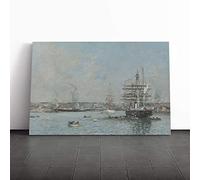 Big Box Art Canvas Print Wall Art Eugene Boudin Le Havre, Une Corvette | Mounted & Stretched Box Frame Picture | Home Decor for Kitchen, Living Room, Bedroom, Hallway, Multi-Colour, 24x16 Inch