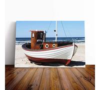 Big Box Art Canvas Print Wall Art Fishing Boat Lokken Denmark Beach and Seascape | Mounted & Stretched Box Frame Picture | Home Decor for Kitchen, Living Room, Bedroom, Multi-Colour, 30x20 Inch
