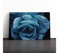 Big Box Art Canvas Print Wall Art Flower Blue Rose (1) | Mounted and Stretched Box Frame Picture | Home Decor for Kitchen, Living, Dining Room, Bedroom, Hallway, Multi-Colour, 20x14 Inch