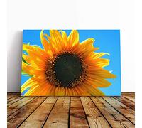 Big Box Art Canvas Print Wall Art Flower Yellow Sunflower and Blue Sky | Mounted & Stretched Box Frame Picture | Home Decor for Kitchen, Living Room, Bedroom, Hallway, Multi-Colour, 30x20 Inch