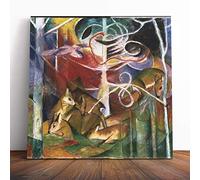 Big Box Art Canvas Print Wall Art Franz Marc Deers in The Forest | Mounted and Stretched Box Frame Picture | Home Decor for Kitchen, Living Room, Bedroom, Hallway, Muli-Colour, 14x14 Inch