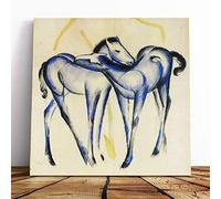 Big Box Art Canvas Print Wall Art Franz Marc Two Blue Horses | Mounted and Stretched Box Frame Picture | Home Decor for Kitchen, Living, Dining Room, Bedroom, Hallway, Multi-Colour, 14x14 Inch