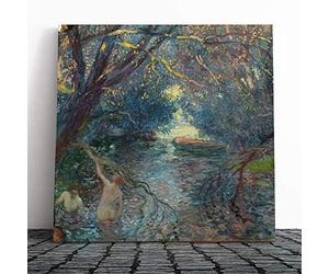 Big Box Art Canvas Print Wall Art Gaston La Touche Pond Bathers | Mounted and Stretched Box Frame Picture | Home Decor for Kitchen, Living, Dining Room, Bedroom, Hallway, Multi-Colour, 20x20 Inch