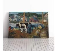 Big Box Art Canvas Print Wall Art George Bellows Ox Team, Matinicus Wharf | Mounted & Stretched Framed Picture | Home Decor for Kitchen, Living Room, Bedroom, Hallway, Multi-Colour, 24x16 Inch