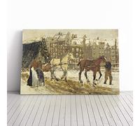Big Box Art Canvas Print Wall Art George Hendrik Breitner Horses in Amsterdam | Mounted & Stretched Box Frame Picture | Home Decor for Kitchen, Living Room, Bedroom, Hallway, Multi-Colour, 24x16 Inch