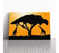Big Box Art Canvas Print Wall Art Giraffe Silhouette at Sunset | Mounted and Stretched Box Frame Picture | Home Decor for Kitchen, Living, Dining Room, Bedroom, Hallway, Multi-Colour, 30x20 Inch