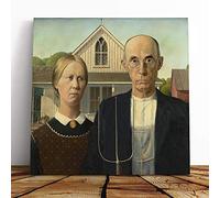 Big Box Art Canvas Print Wall Art Grant Wood American Gothic | Mounted and Stretched Box Frame Picture | Home Decor for Kitchen, Living, Dining Room, Bedroom, Hallway, Multi-Colour, 14x14 Inch