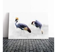 Big Box Art Canvas Print Wall Art Grey Crowned Cranes Bird | Mounted and Stretched Box Frame Picture | Home Decor for Kitchen, Living, Dining Room, Bedroom, Hallway, Multi-Colour, 24x16 Inch