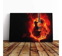 Big Box Art Canvas Print Wall Art Guitar in Flames | Mounted and Stretched Box Frame Picture | Home Decor for Kitchen, Living, Dining Room, Bedroom, Hallway, Multi-Colour, 24x16 Inch