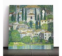 Big Box Art Canvas Print Wall Art Gustav Klimt Church in Cassone | Mounted and Stretched Box Frame Picture | Home Decor for Kitchen, Living Room, Bedroom, Hallway, Multi-Colour, 14x14 Inch