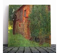 Big Box Art Canvas Print Wall Art Gustav Klimt House in a Field | Mounted and Stretched Box Frame Picture | Home Decor for Kitchen, Living, Dining Room, Bedroom, Hallway, Multi-Colour, 20x20 Inch