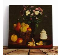 Big Box Art Canvas Print Wall Art Henri Fantin-Latour Still Life Fruit with Flowers (5) | Mounted & Stretched Box Frame Picture | Home Decor for Kitchen, Living Room, Bedroom, Muli-Colour, 14x14 Inch