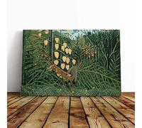 Big Box Art Canvas Print Wall Art Henri Rousseau in a Tropical Forest | Mounted & Stretched Box Frame Picture | Home Decor for Kitchen, Living Room, Bedroom, Hallway, Multi-Colour, 30x20 Inch