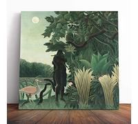Big Box Art Canvas Print Wall Art Henri Rousseau Jungle Snake | Mounted and Stretched Box Frame Picture | Home Decor for Kitchen, Living, Dining Room, Bedroom, Hallway, Muli-Colour, 14x14 Inch