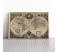 Big Box Art Canvas Print Wall Art Henricus Hondius II-Vintage World Map 2 | Mounted & Stretched Box Frame Picture | Home Decor for Kitchen, Living Room, Bedroom, Hallway, Multi-Colour, 30x20 Inch