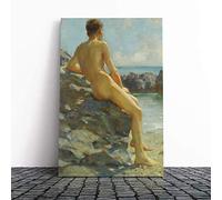 Big Box Art Canvas Print Wall Art Henry Scott Tuke Beach 2 | Mounted and Stretched Box Frame Picture | Home Decor for Kitchen, Living, Dining Room, Bedroom, Hallway, Multi-Colour, 20x14 Inch