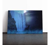 Big Box Art Canvas Print Wall Art Hirsch Waterfall with Stag Landscape | Mounted & Stretched Box Frame Picture | Home Decor for Kitchen, Living Room, Bedroom, Hallway, Multi-Colour, 30x20 Inch